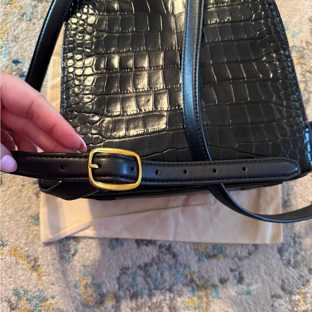 Tory Burch Black Croc-Embossed Backpack - Picture 5 of 7